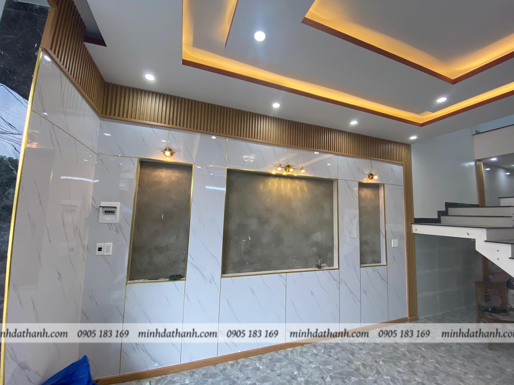 thi công tấm ốp tường PVC vân đá