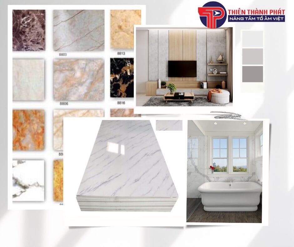 thi công tấm ốp tường PVC vân đá